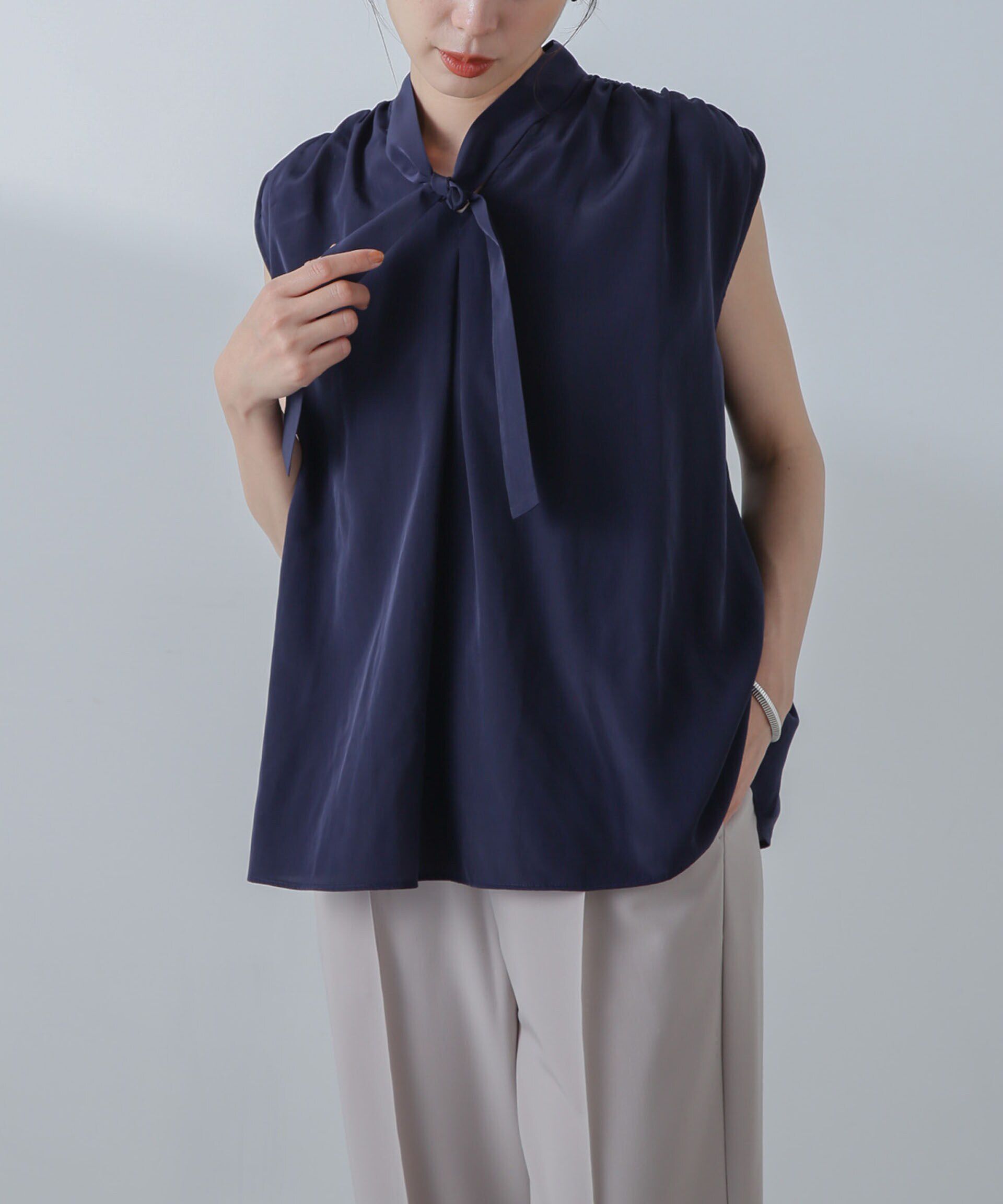 nano･universe「ショルダーギャザーボウタイブラウス」|シャツ・ブラウス|