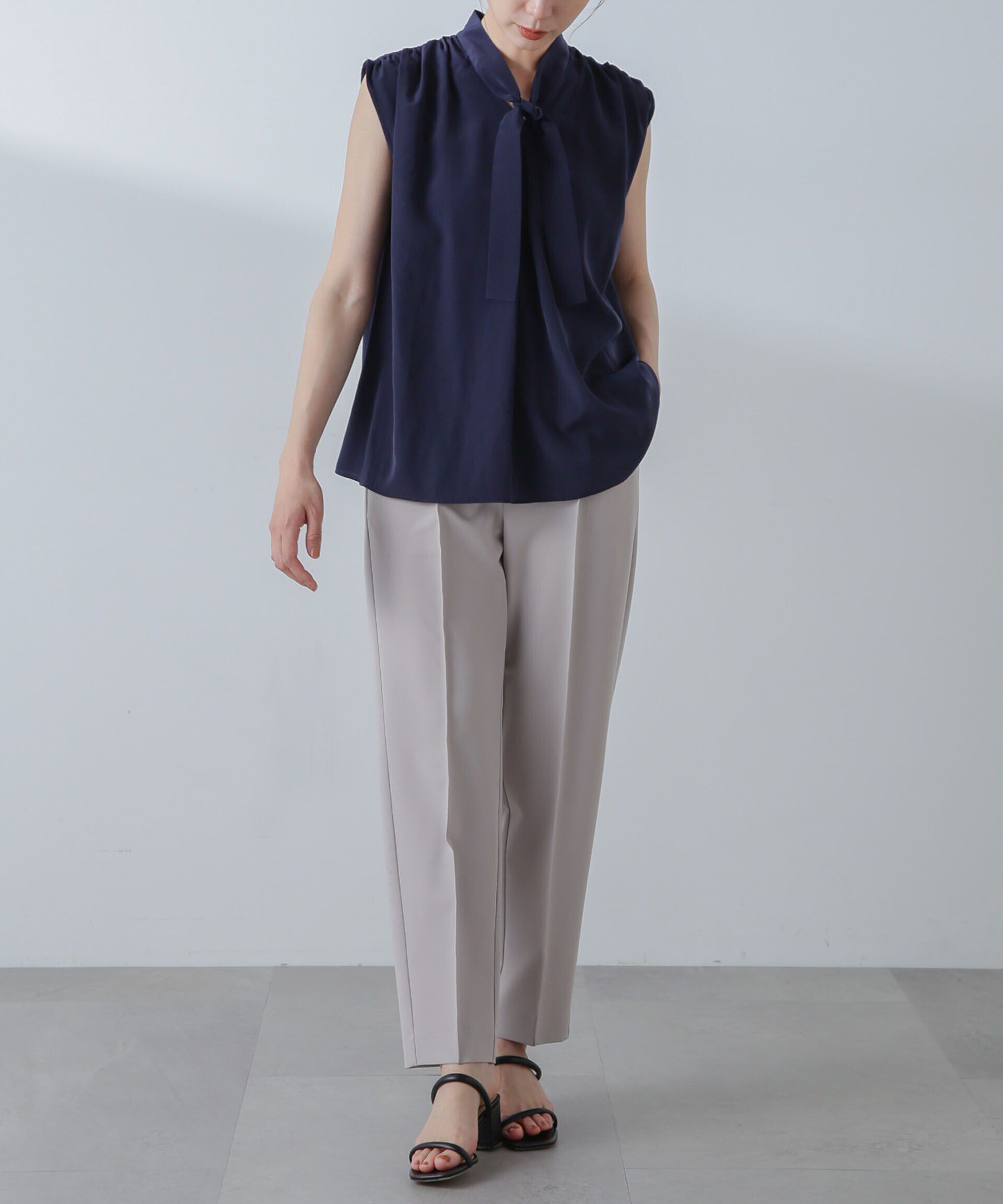 nano･universe「ショルダーギャザーボウタイブラウス」|シャツ・ブラウス|