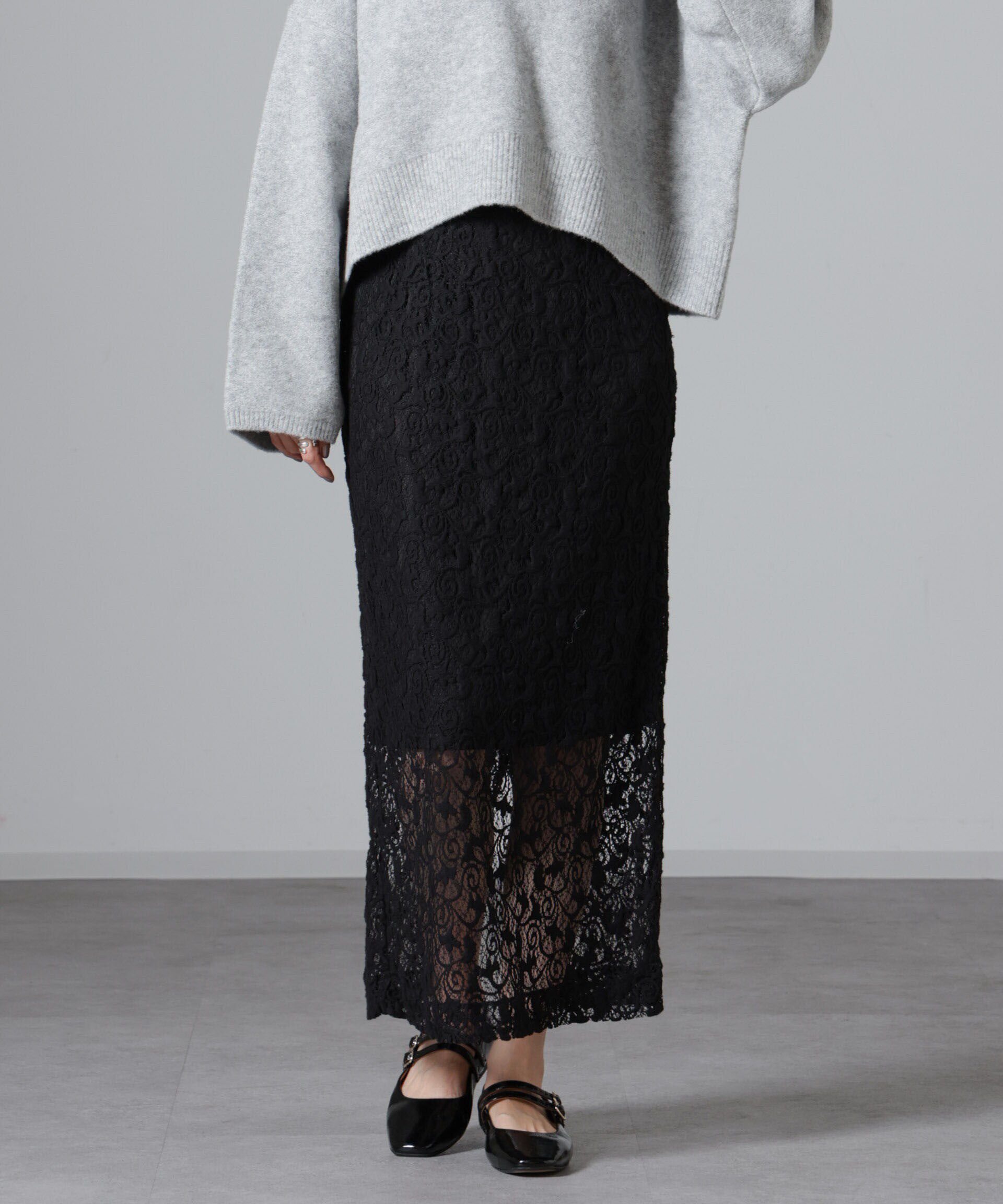 nano･universe「レースナロースカート」|スカート|ブラック