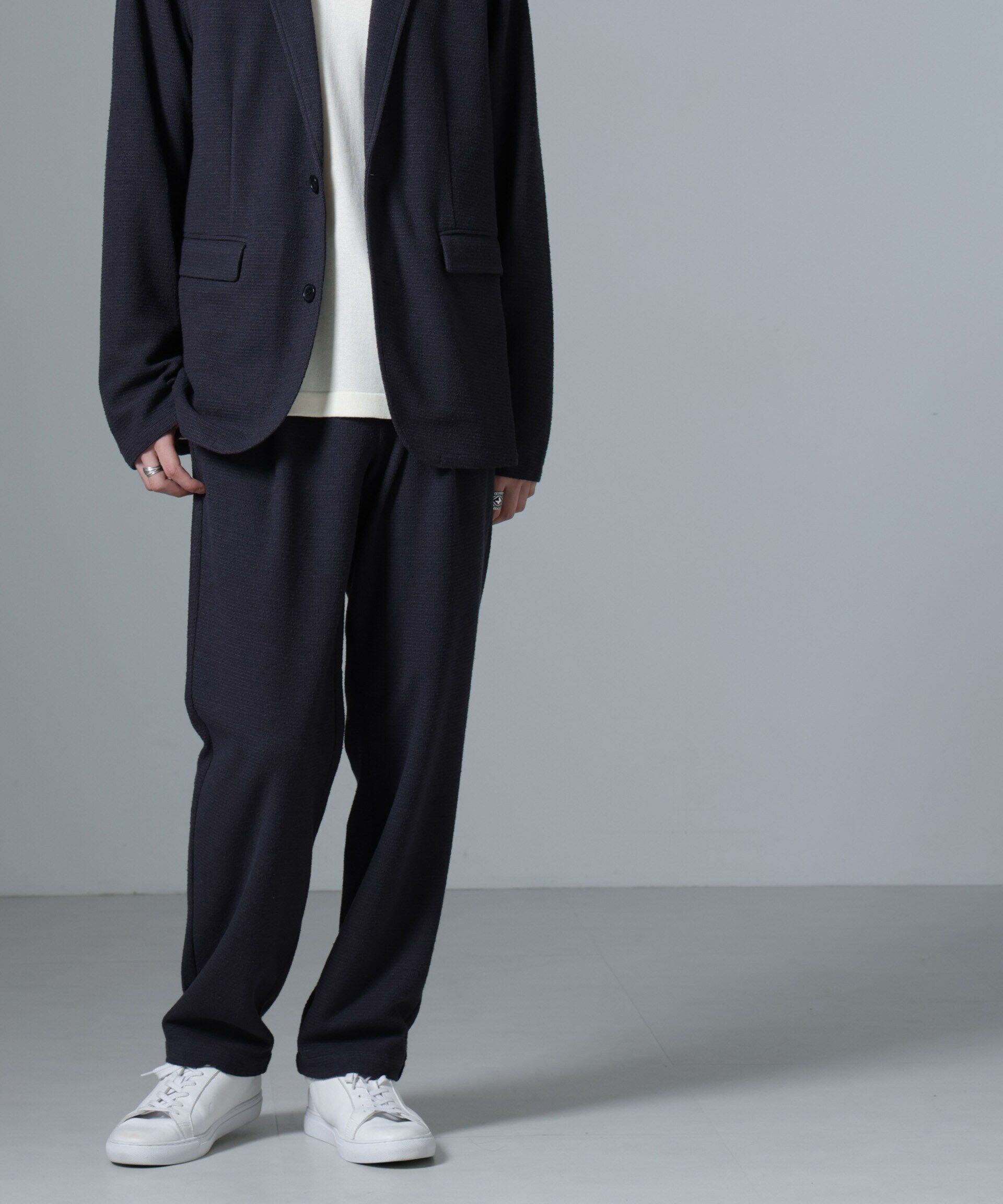 nano･universe「ストレッチメランジイージーパンツ(セットアップ可)」|チノ|ネイビー