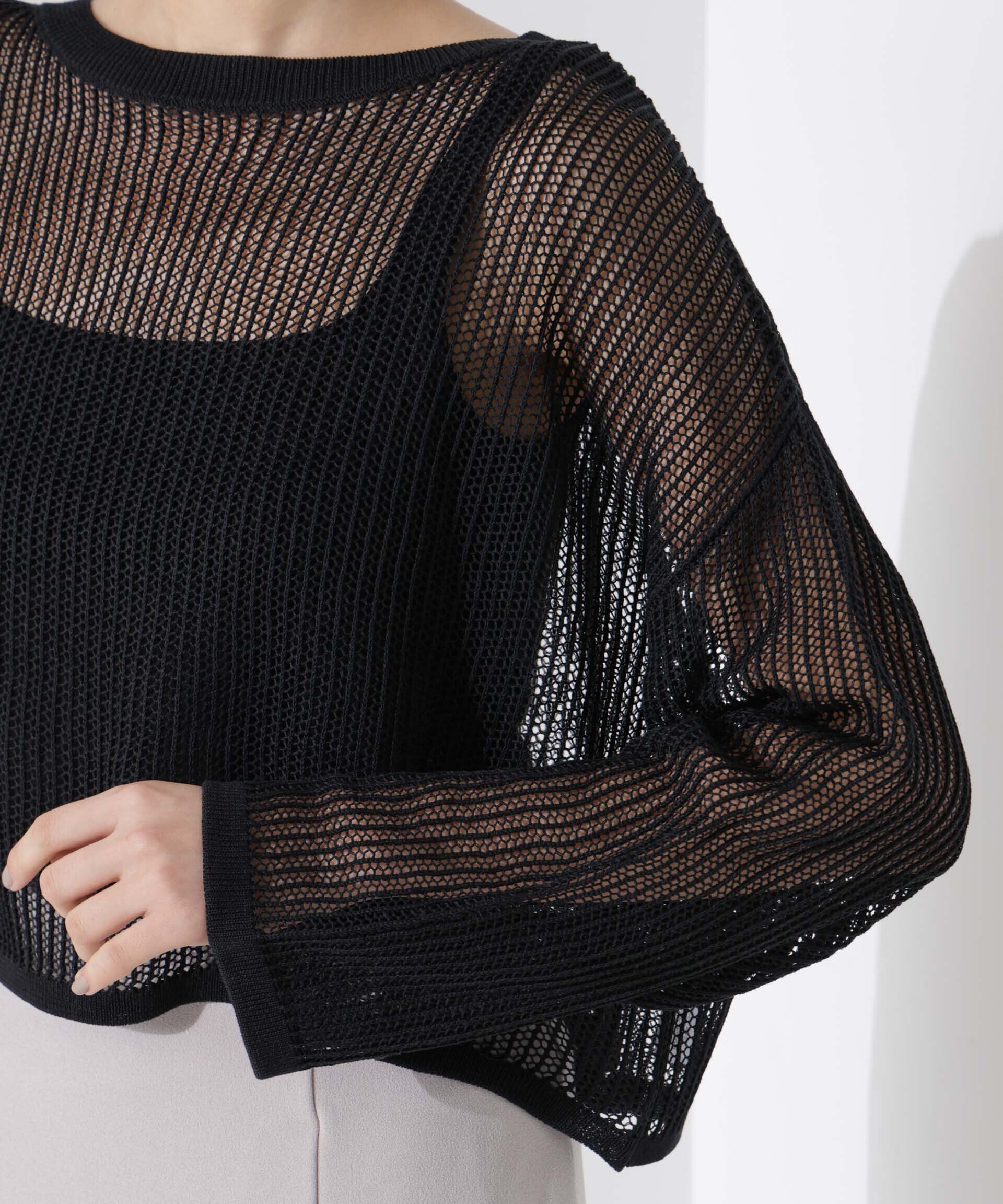 nano･universe「クロップドメッシュニットトップス」|ニット・セーター|