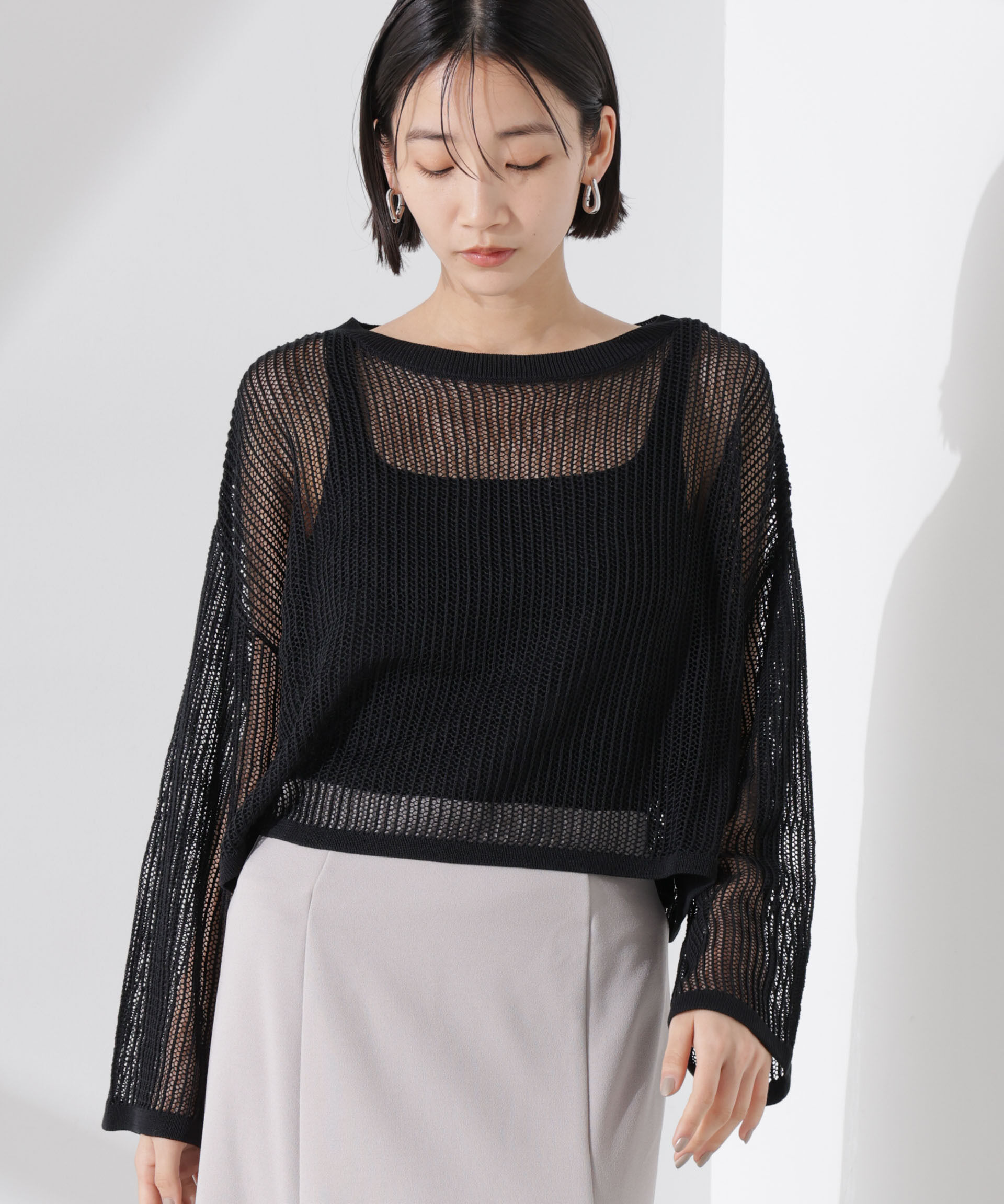 nano･universe「クロップドメッシュニットトップス」|ニット・セーター|