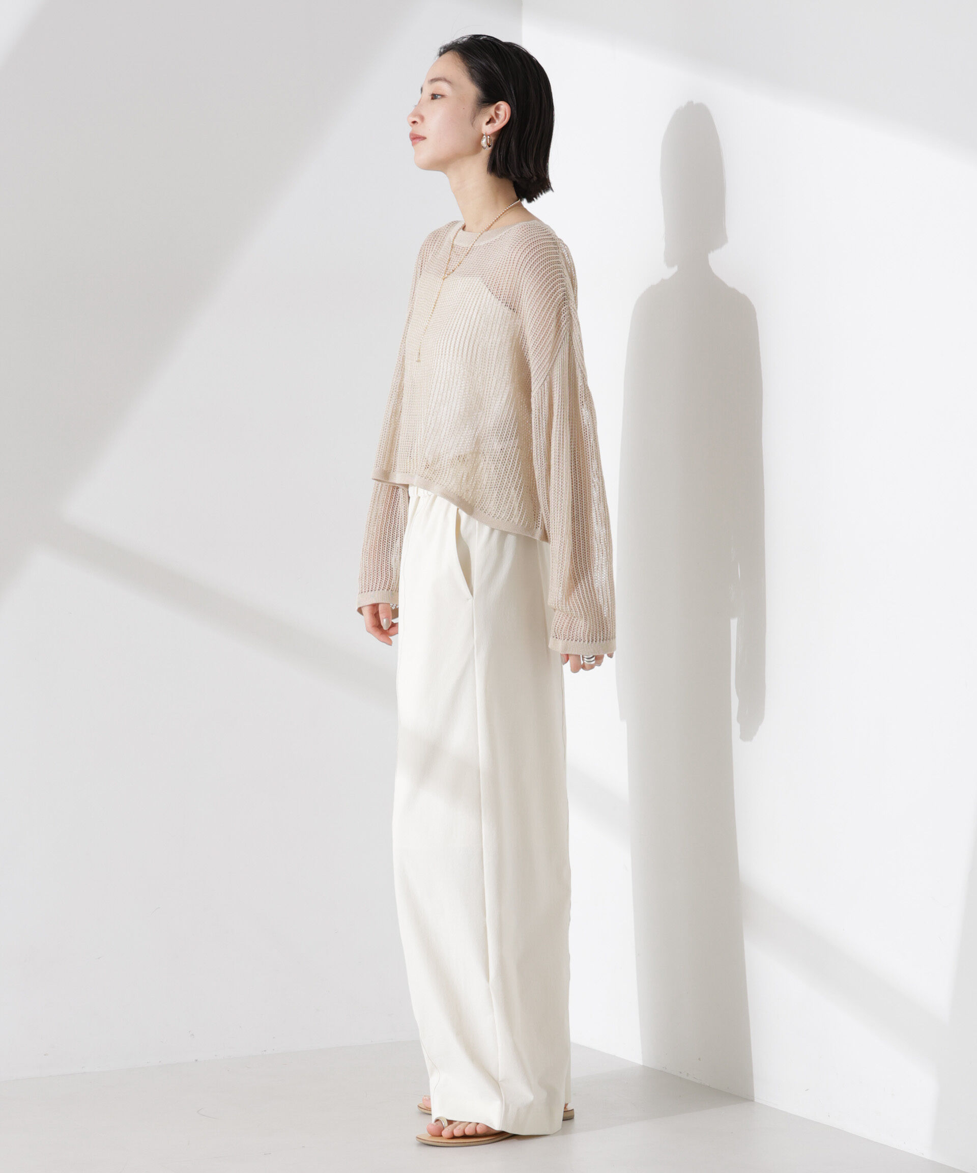 nano･universe「クロップドメッシュニットトップス」|ニット・セーター|