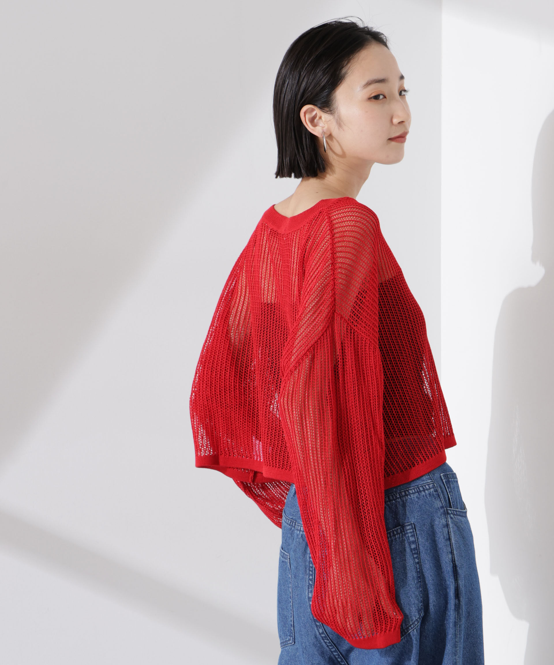 nano･universe「クロップドメッシュニットトップス」|ニット・セーター|