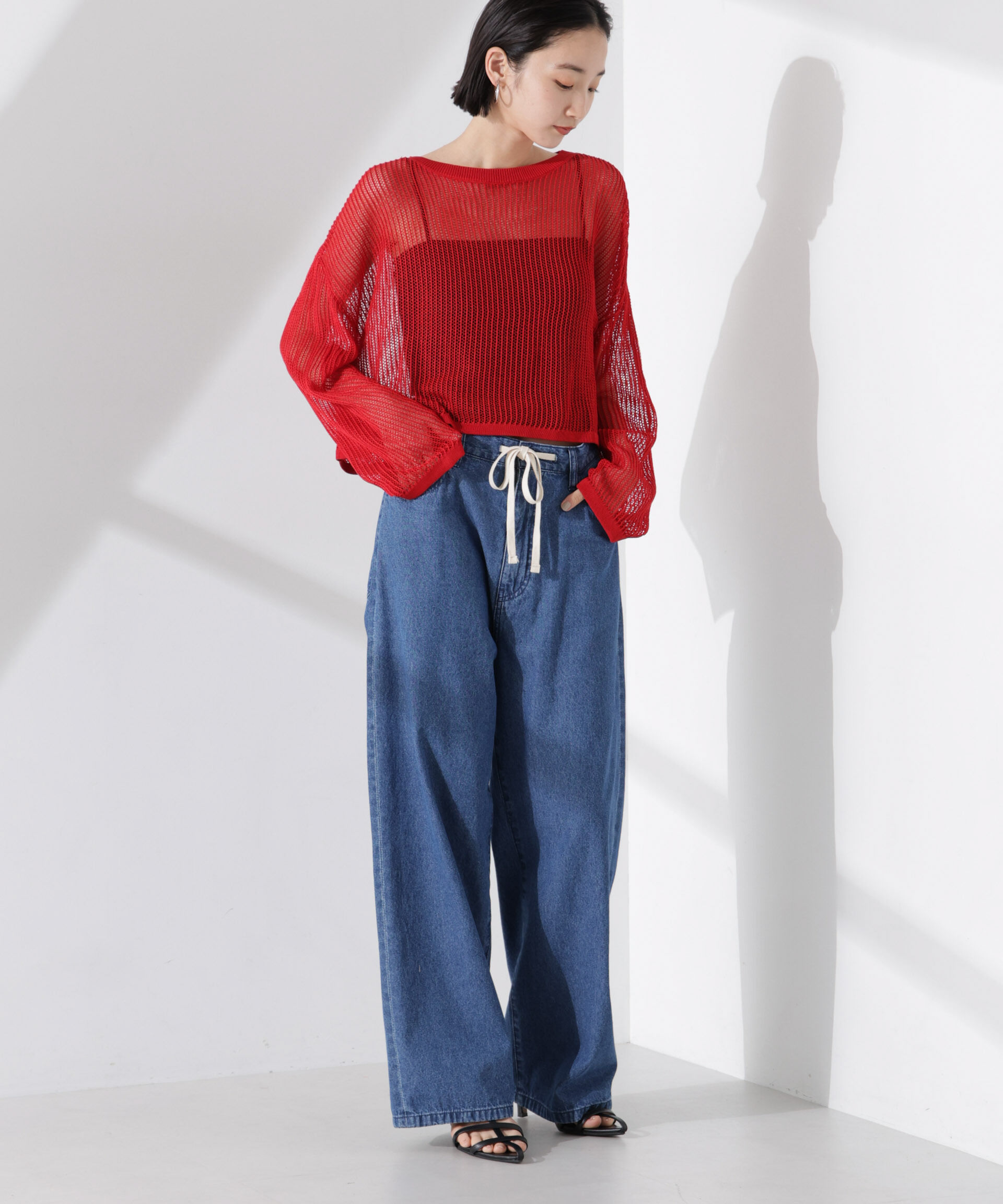 nano･universe「クロップドメッシュニットトップス」|ニット・セーター|