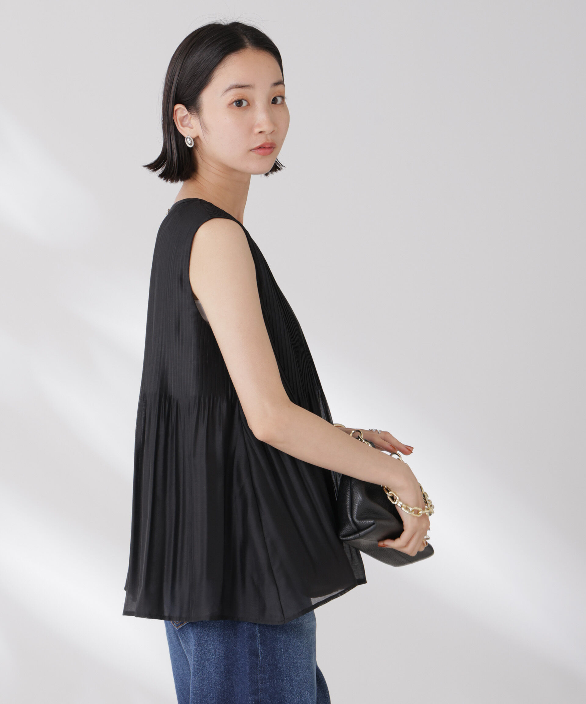 nano･universe「ノースリーブプリーツブラウス」|シャツ・ブラウス|