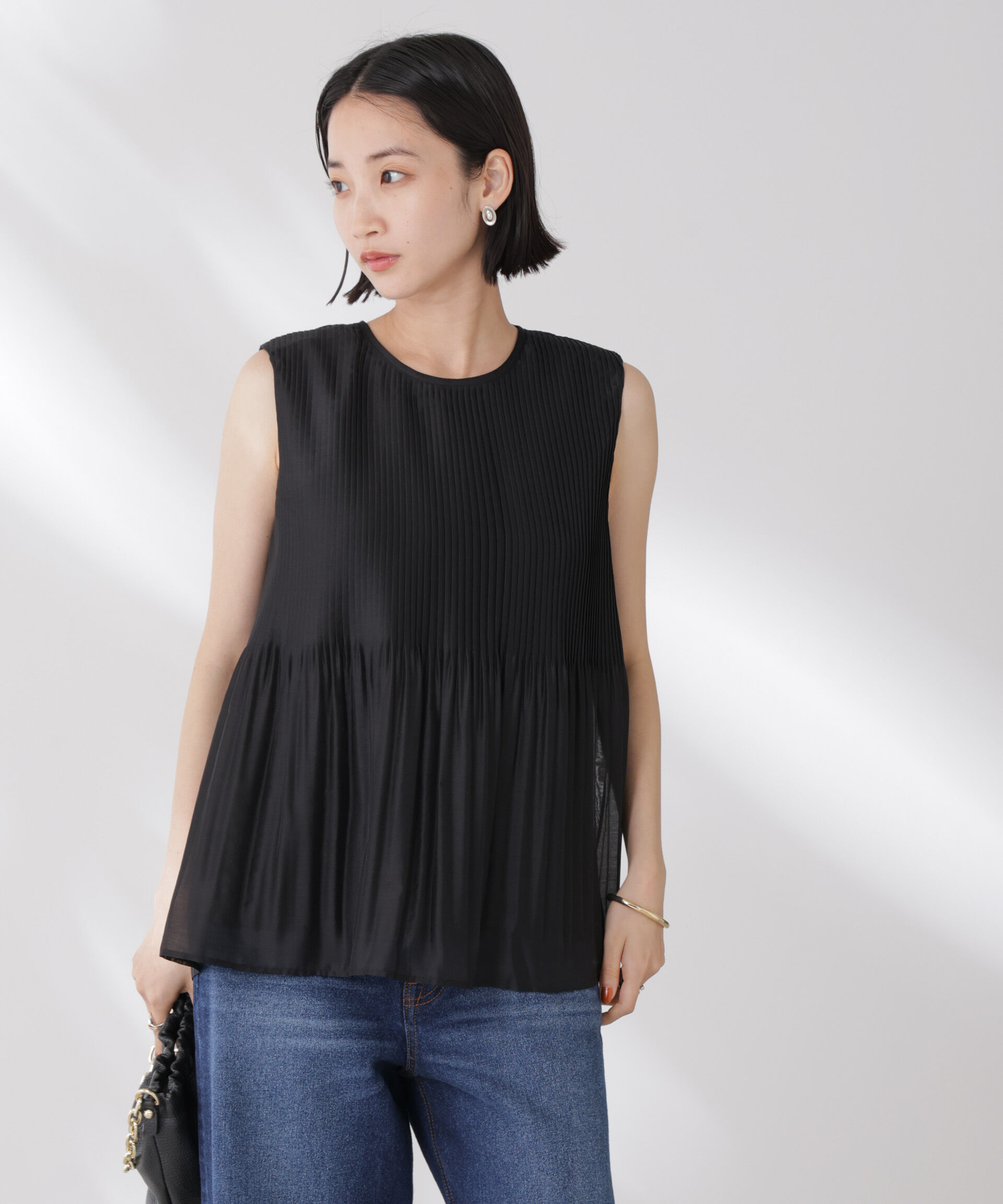 nano･universe「ノースリーブプリーツブラウス」|シャツ・ブラウス|