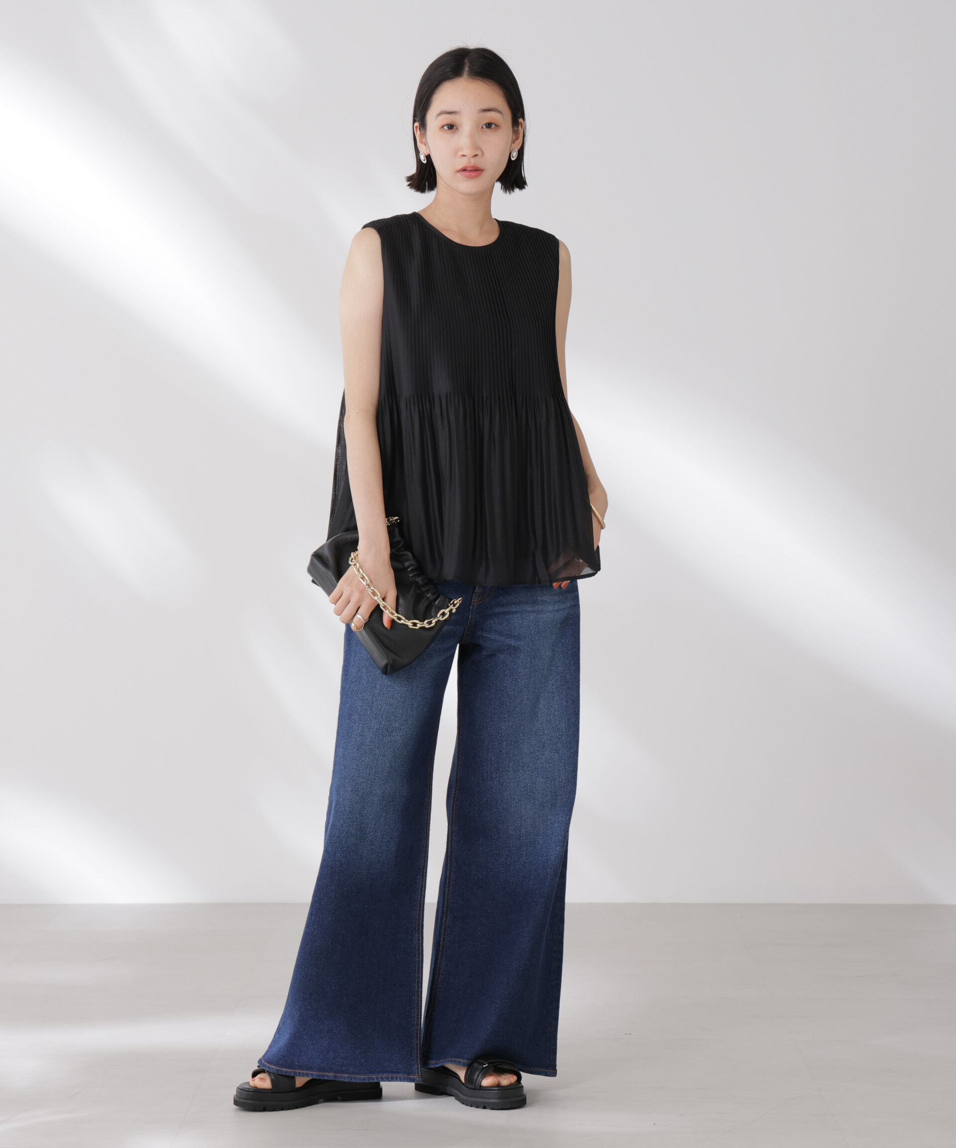 nano･universe「ノースリーブプリーツブラウス」|シャツ・ブラウス|