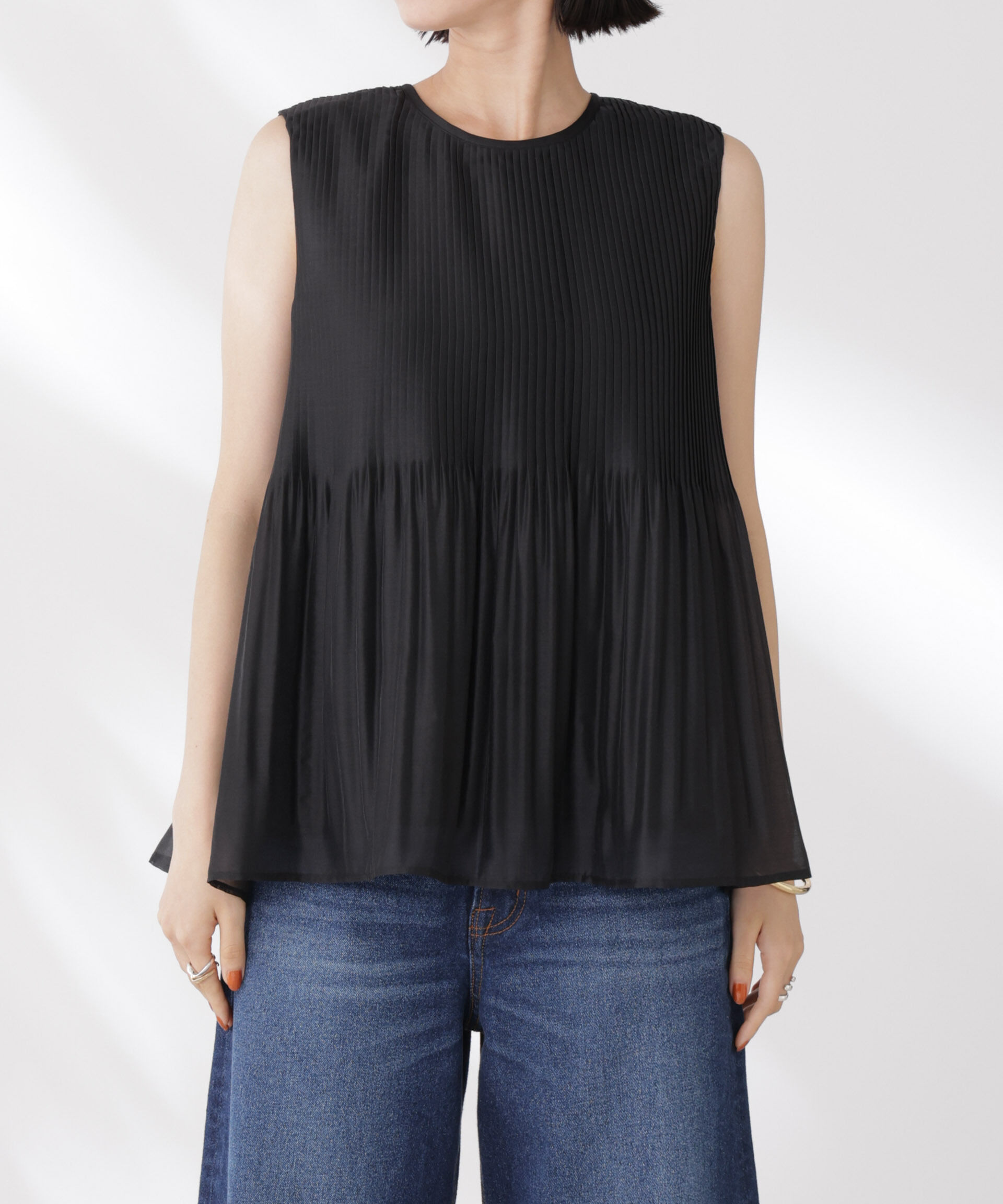 nano･universe「ノースリーブプリーツブラウス」|シャツ・ブラウス|