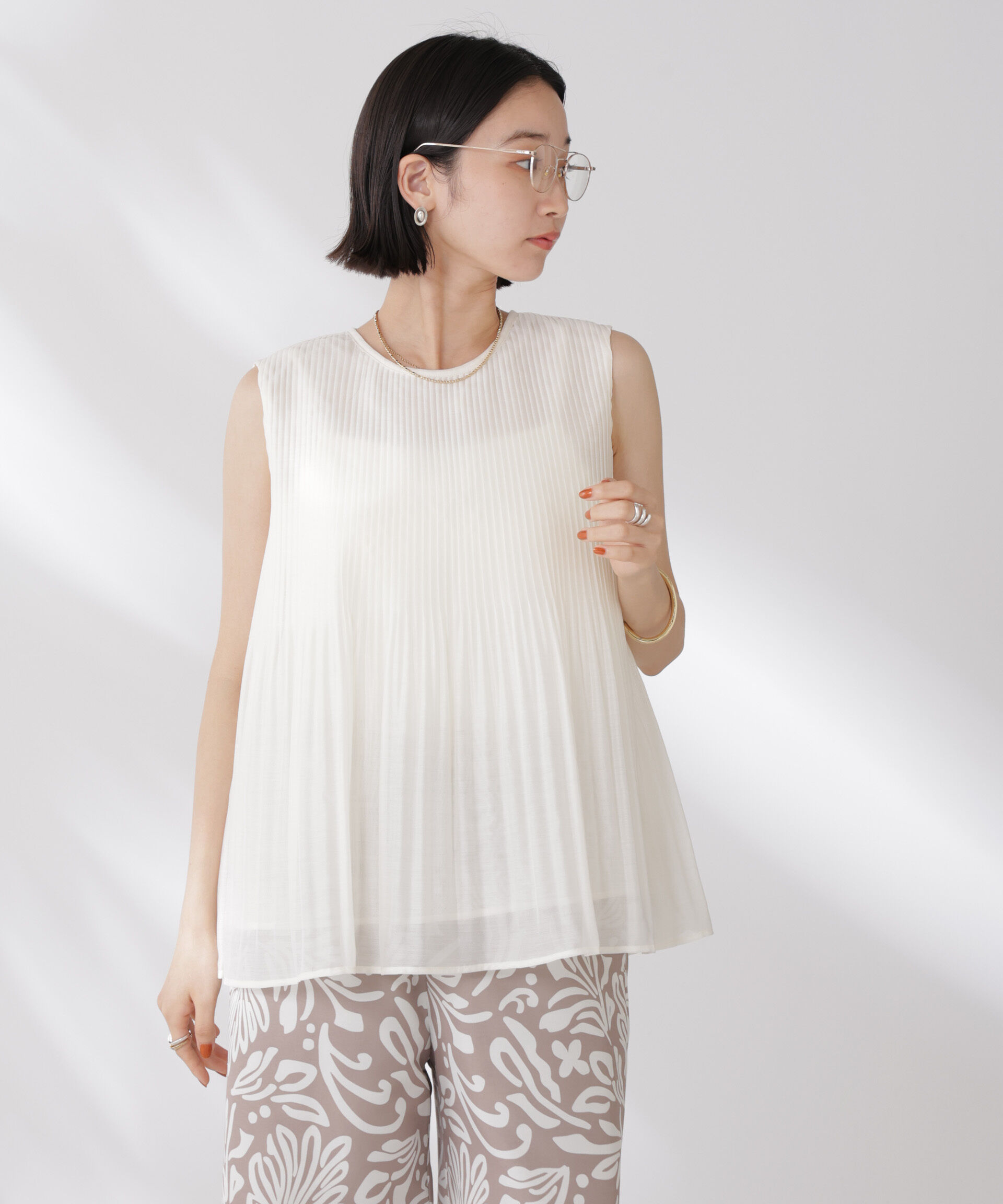 nano･universe「ノースリーブプリーツブラウス」|シャツ・ブラウス|