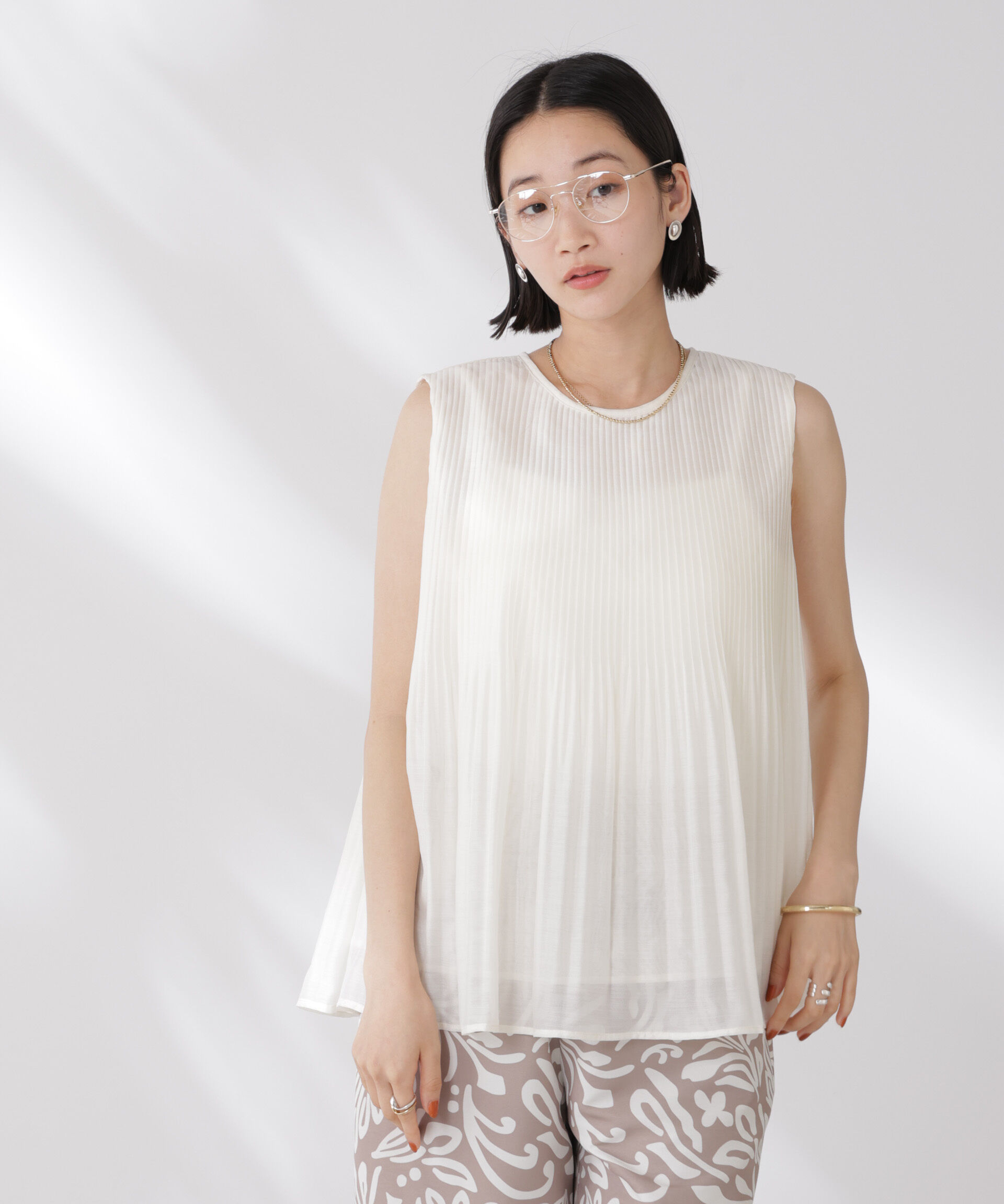 nano･universe「ノースリーブプリーツブラウス」|シャツ・ブラウス|