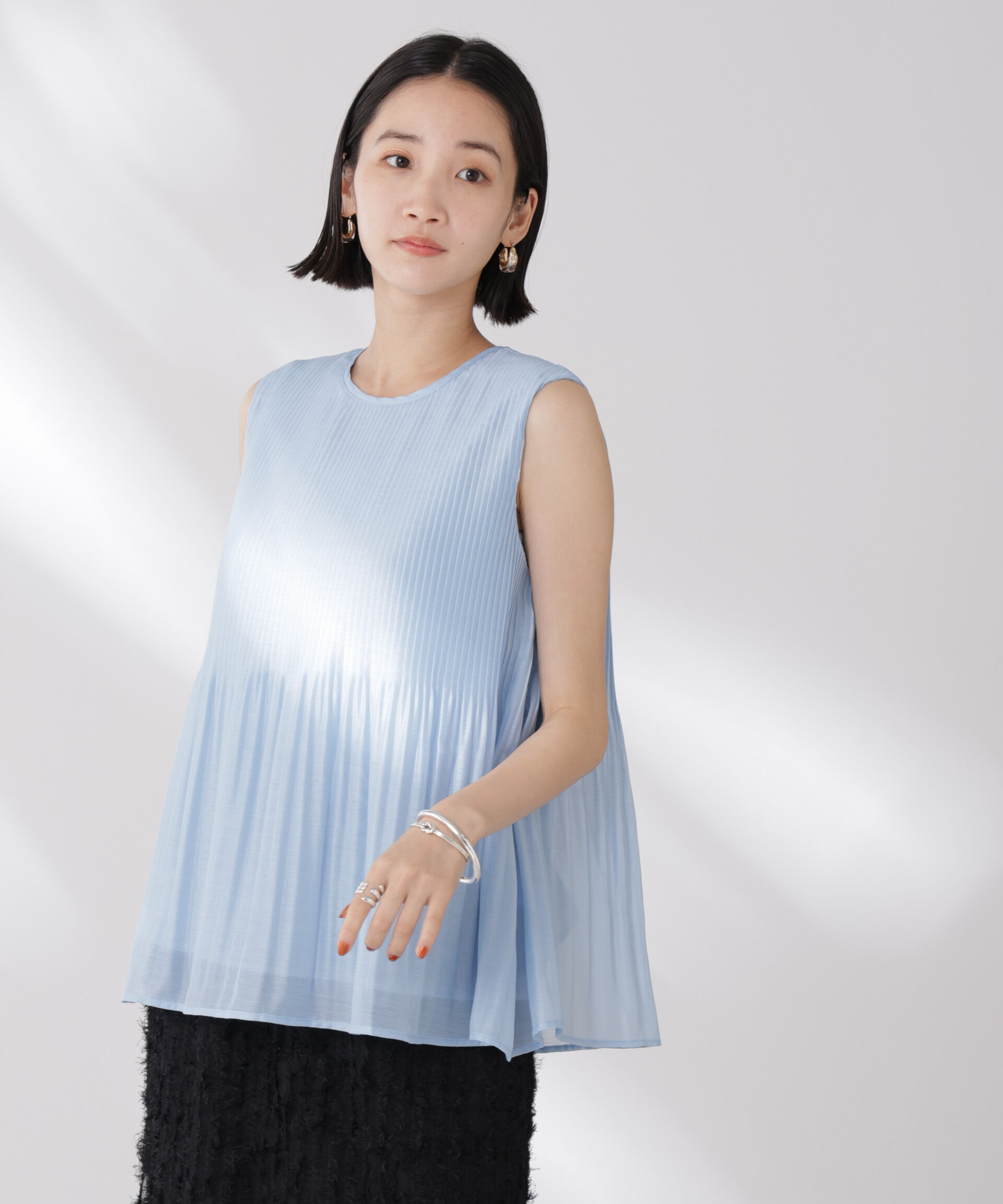 nano･universe「ノースリーブプリーツブラウス」|シャツ・ブラウス|