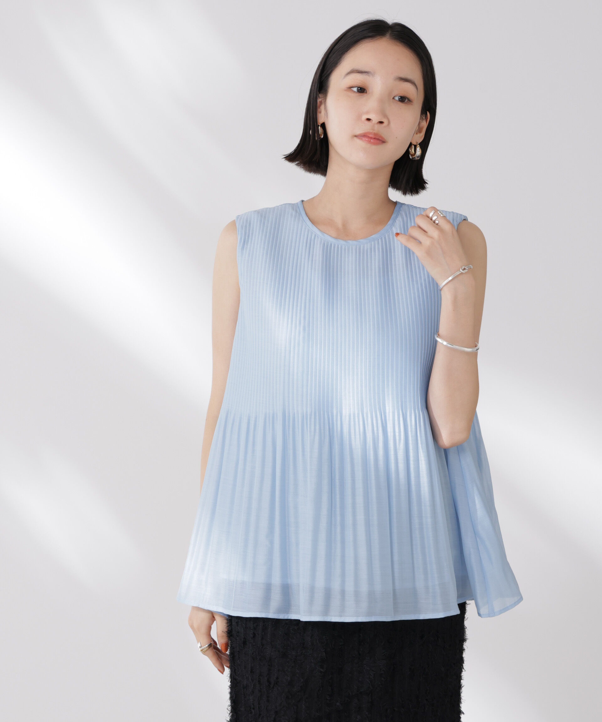 nano･universe「ノースリーブプリーツブラウス」|シャツ・ブラウス|