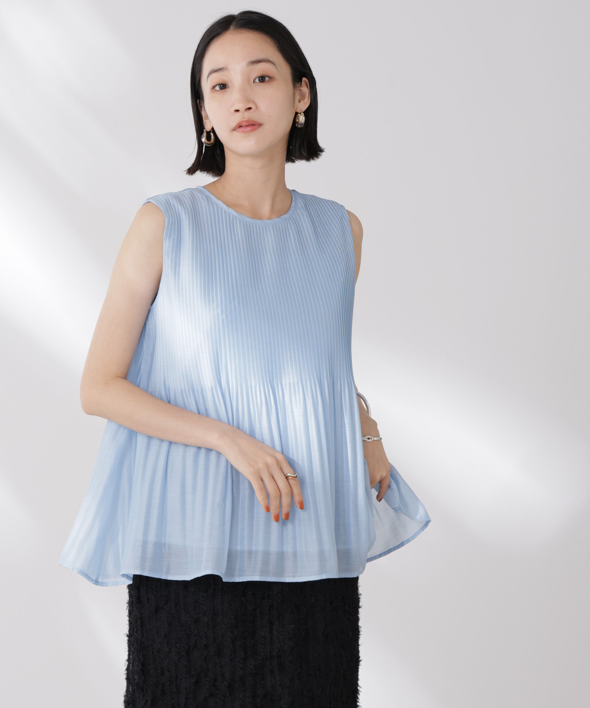 nano･universe「ノースリーブプリーツブラウス」|シャツ・ブラウス|