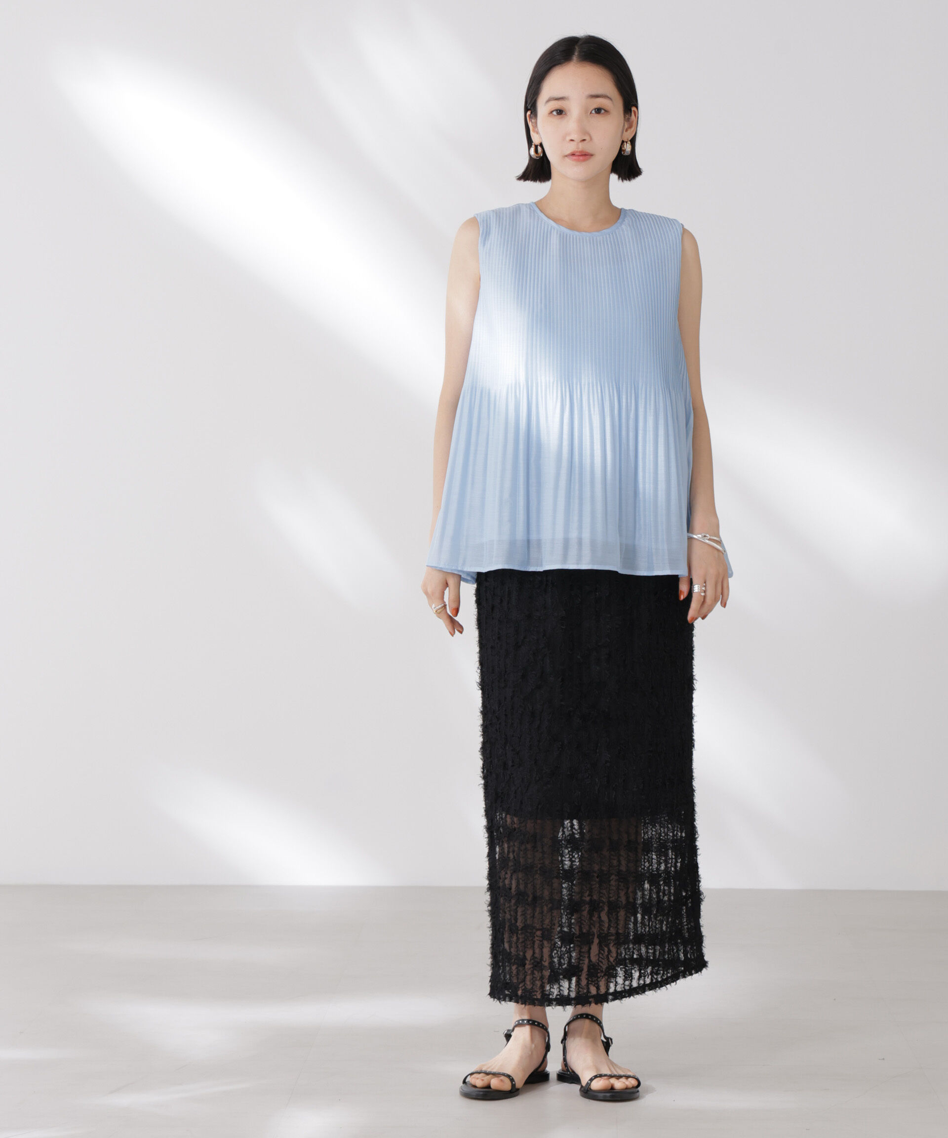 nano･universe「ノースリーブプリーツブラウス」|シャツ・ブラウス|