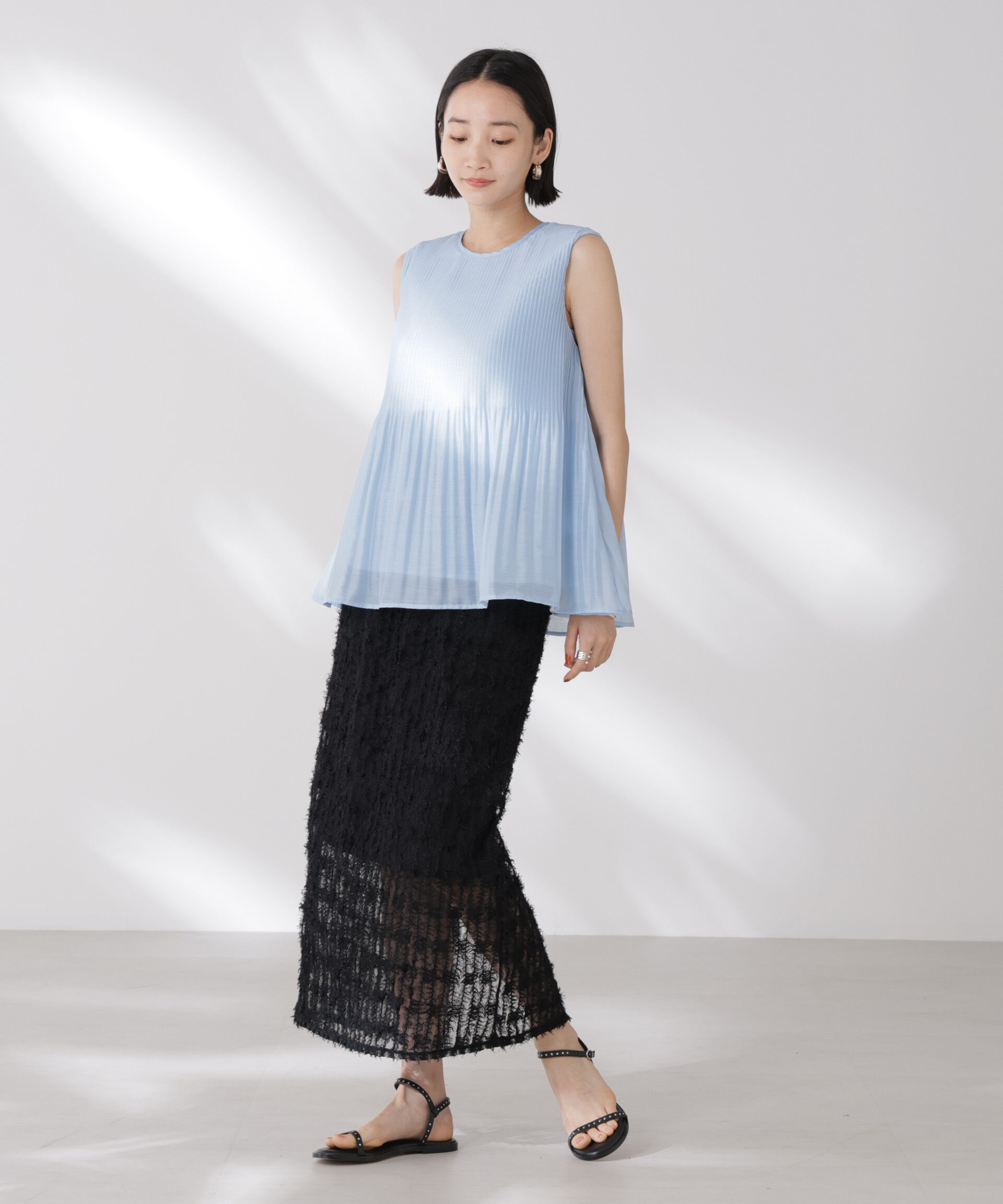 nano･universe「ノースリーブプリーツブラウス」|シャツ・ブラウス|