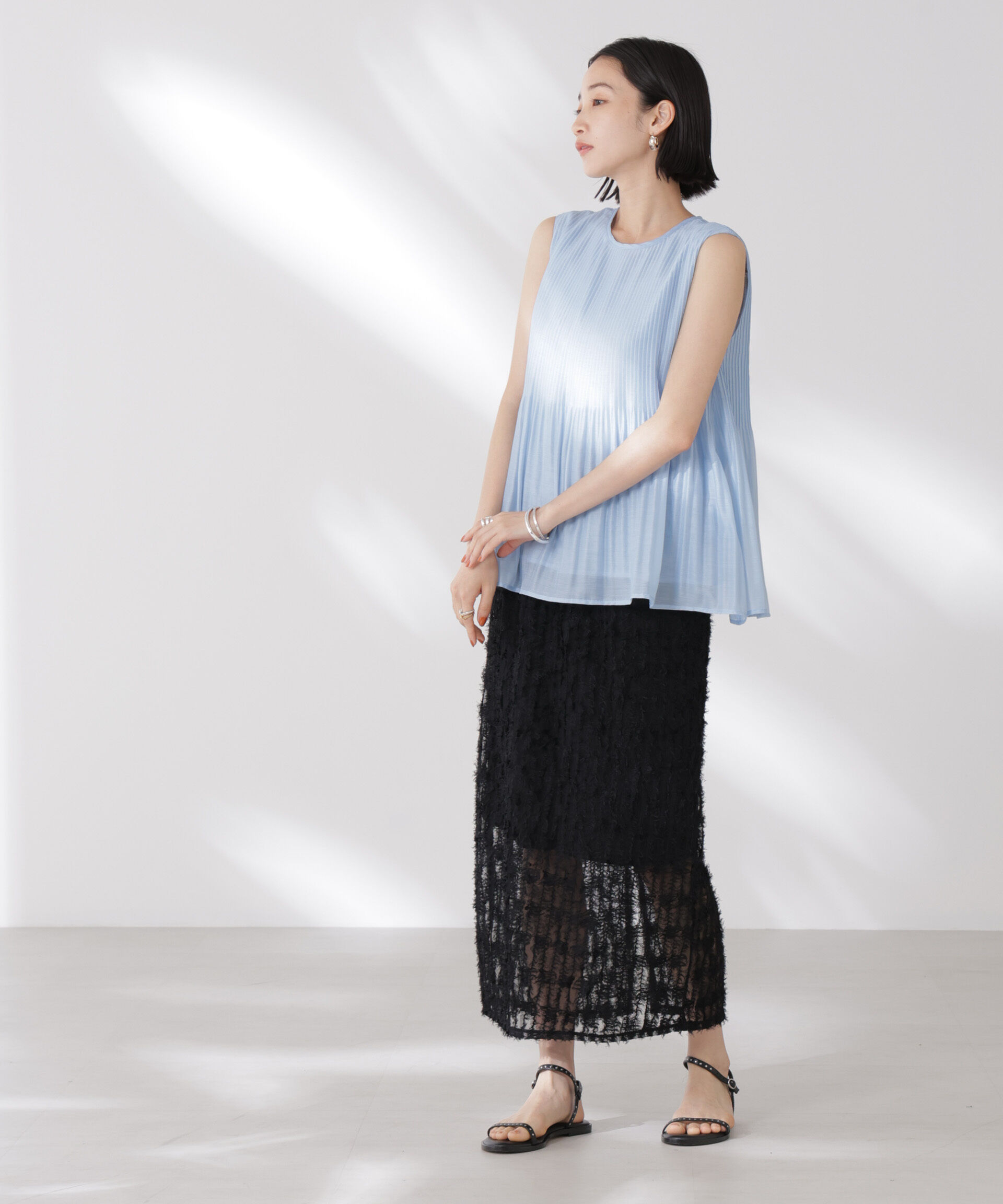 nano･universe「ノースリーブプリーツブラウス」|シャツ・ブラウス|