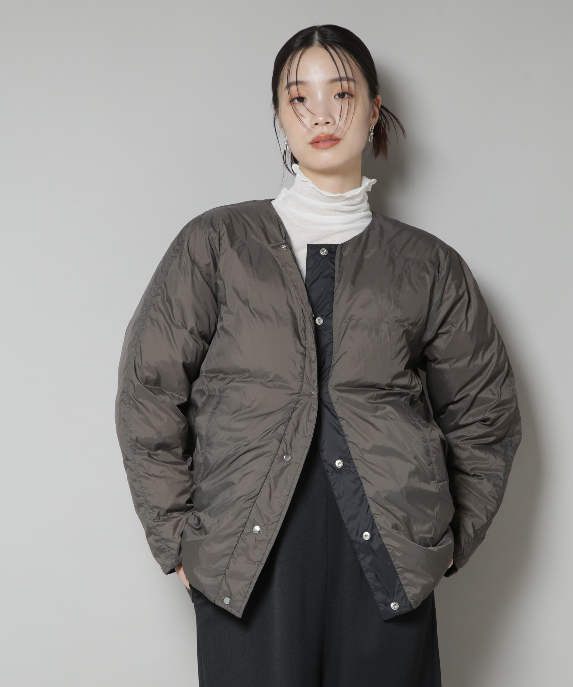 nano･universe「撥水加工ライトダウン リバーシブルノーカラージャケット」|ダウン|