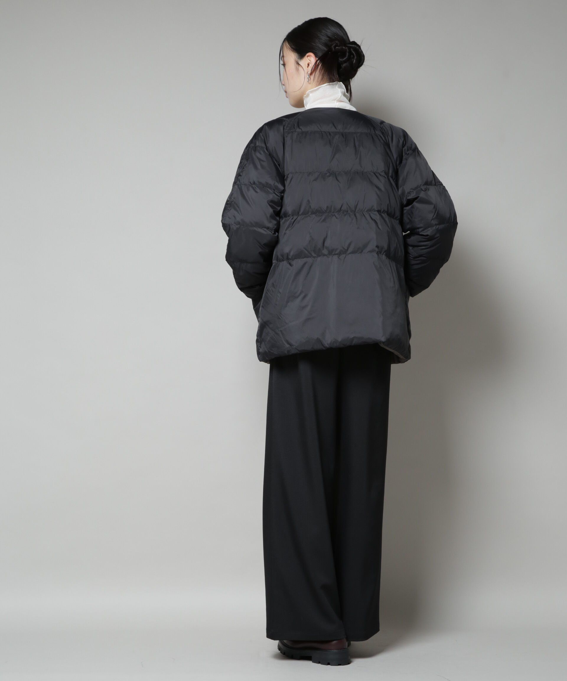 nano･universe「撥水加工ライトダウン リバーシブルノーカラージャケット」|ダウン|