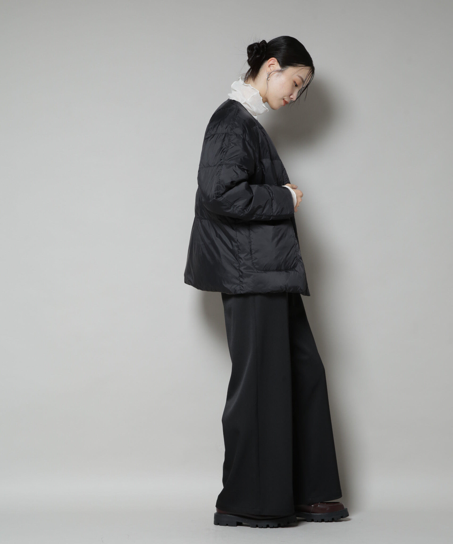 nano･universe「撥水加工ライトダウン リバーシブルノーカラージャケット」|ダウン|