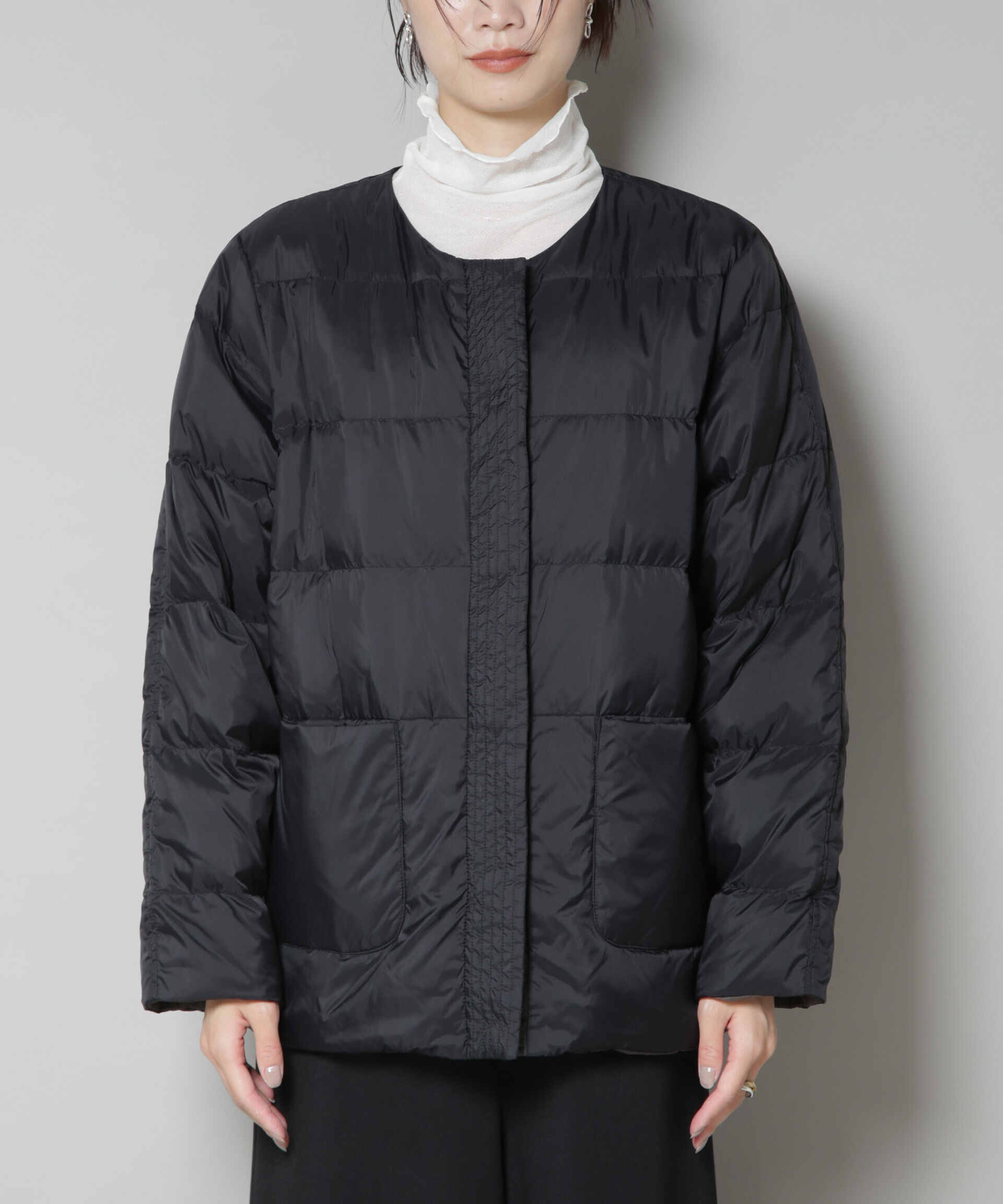 nano･universe「撥水加工ライトダウン リバーシブルノーカラージャケット」|ダウン|