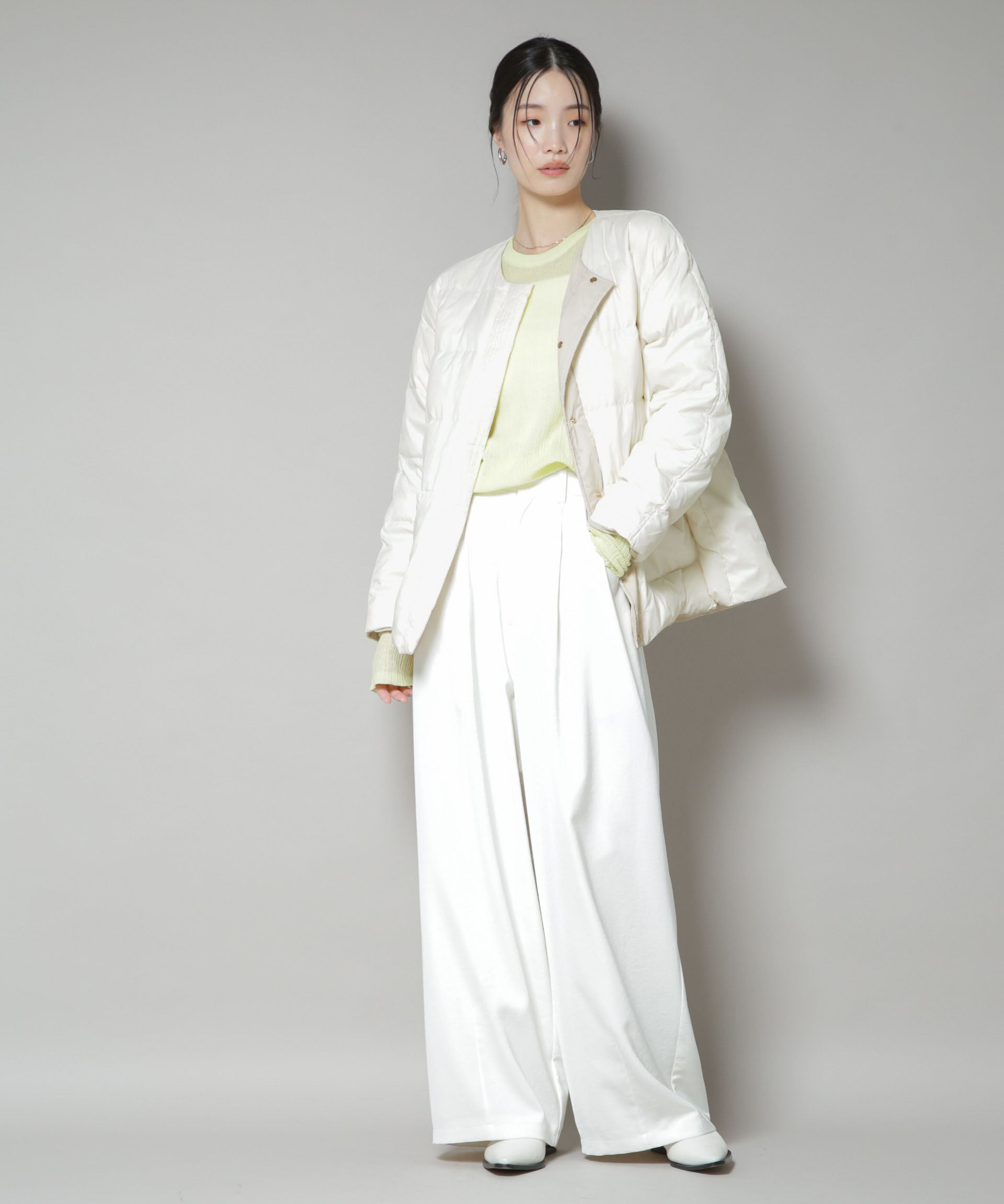 nano･universe「撥水加工ライトダウン リバーシブルノーカラージャケット」|ダウン|