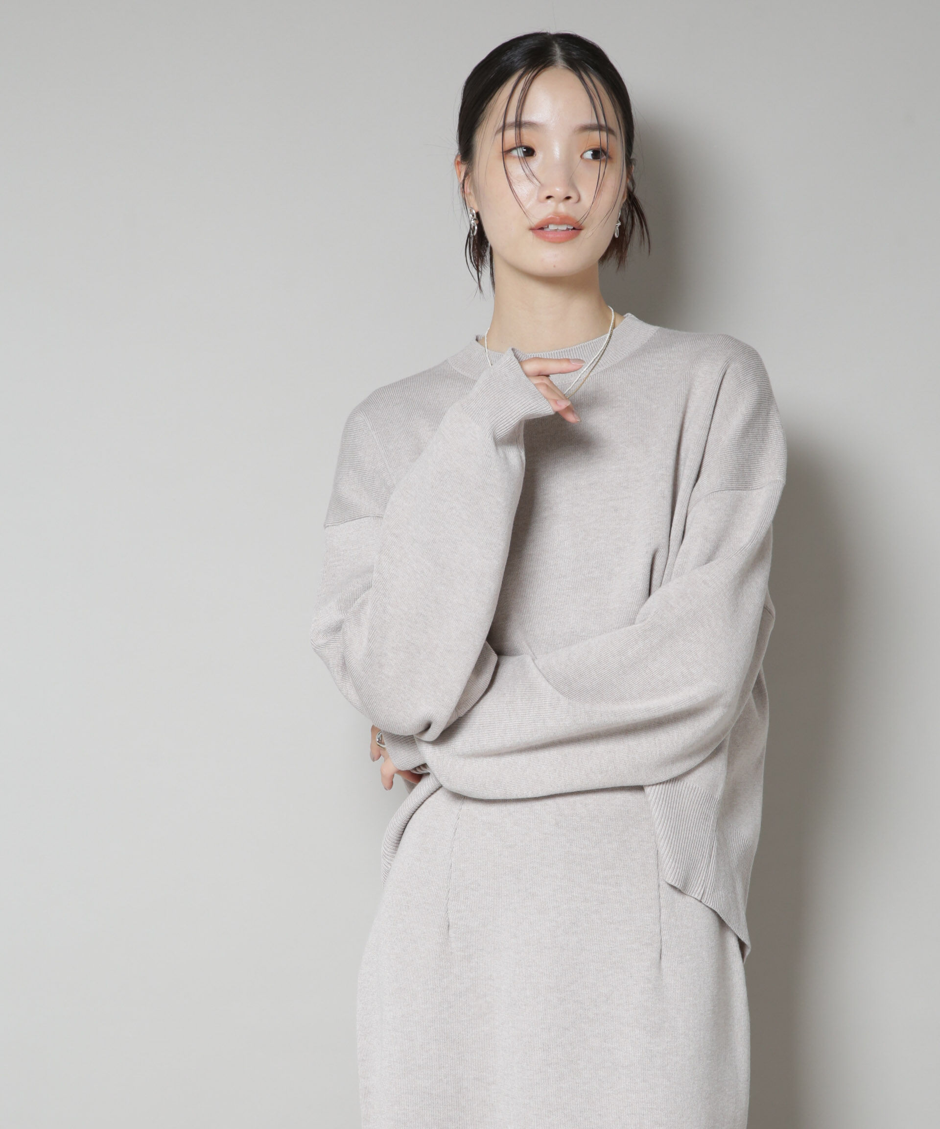 nano･universe「毛玉抑制ニットプルオーバー(セットアップ可)」|ニット・セーター|ベージュ