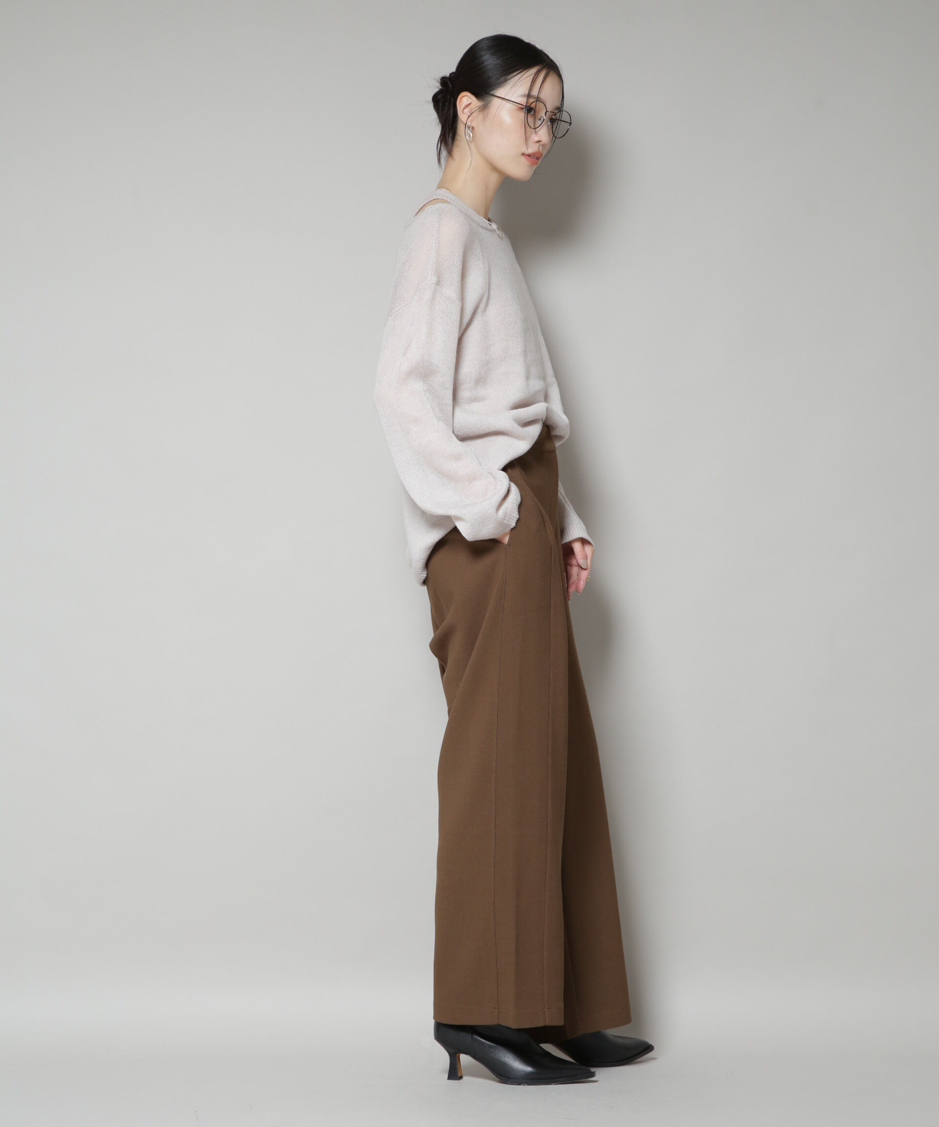 nano･universe「サイドタックカットジョーゼットパンツ」|チノ|