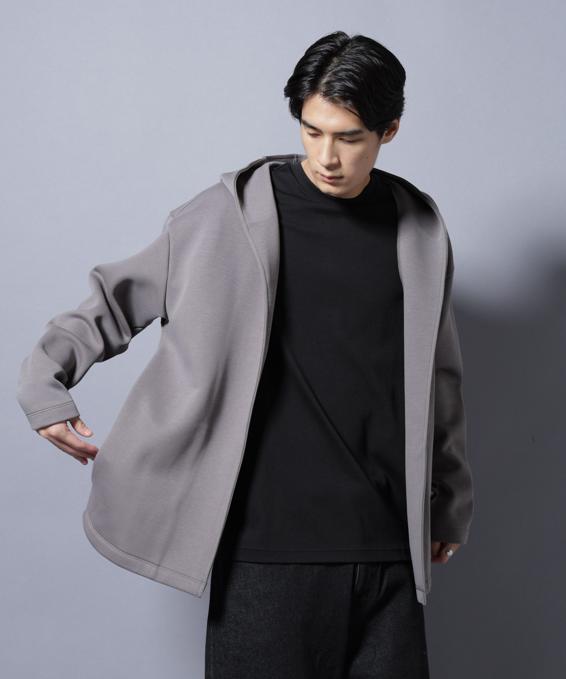 nano･universe「ダンボール 着流しフーディー」|Tシャツ・カットソー|グレー