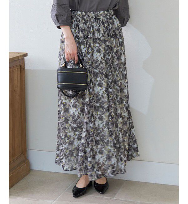 自由区「【ウエストゴム・洗える】オルタンシアフルールプリント スカート」|スカート|モノトーン