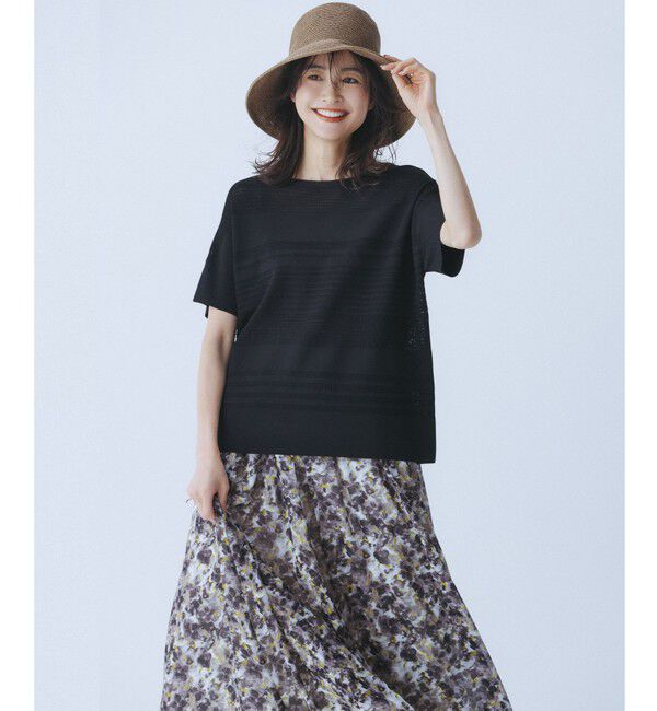 自由区「【ウエストゴム・洗える】オルタンシアフルールプリント スカート」|スカート|