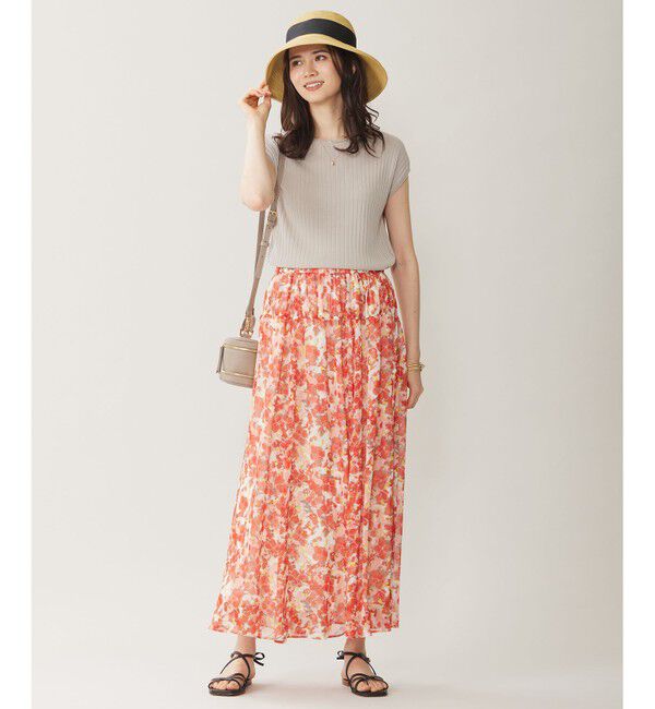 自由区「【ウエストゴム・洗える】オルタンシアフルールプリント スカート」|スカート|