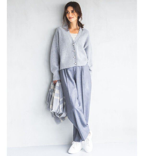 自由区「【洗える】ウールカシミヤブレンドラメスパンコールニット カーディガン」|カーディガン|