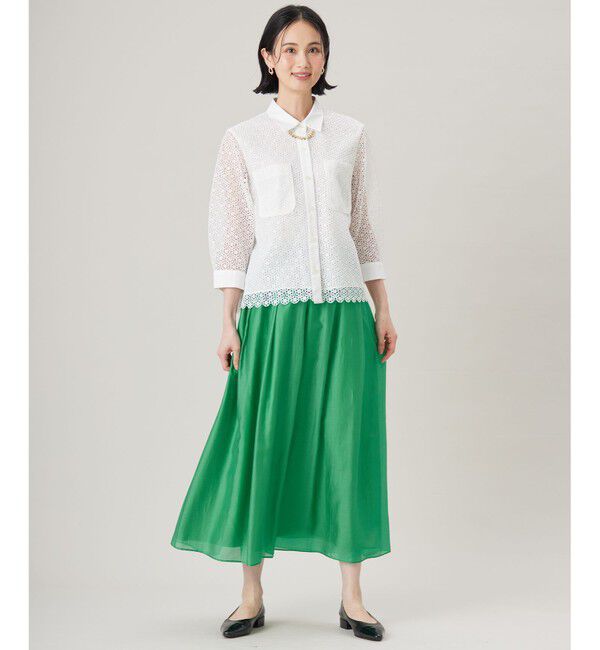 自由区「【SHIHOさん着用・洗える】ジオメトリックフラワーレースクロップド丈シャツ ブラウス」|シャツ・ブラウス|