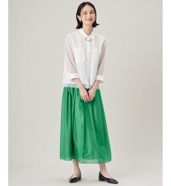 自由区「【SHIHOさん着用・洗える】ジオメトリックフラワーレースクロップド丈シャツ ブラウス」|シャツ・ブラウス|