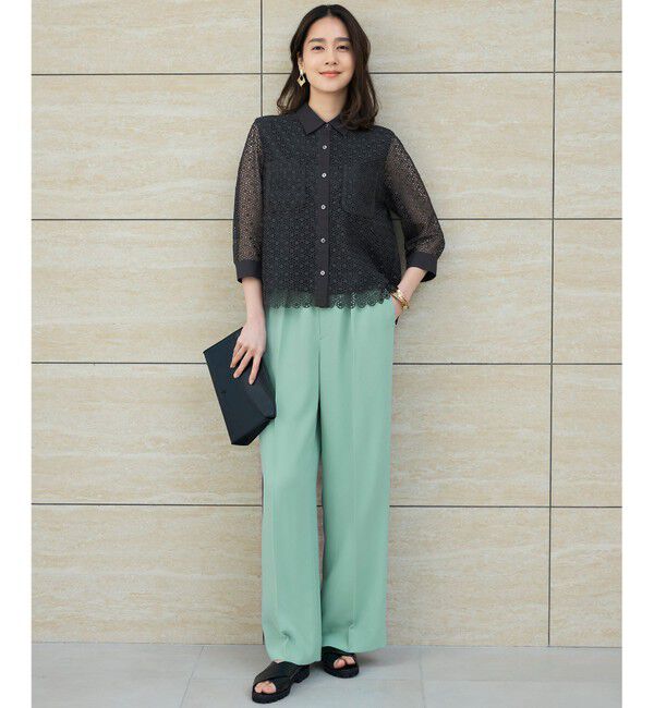 自由区「【SHIHOさん着用・洗える】ジオメトリックフラワーレースクロップド丈シャツ ブラウス」|シャツ・ブラウス|