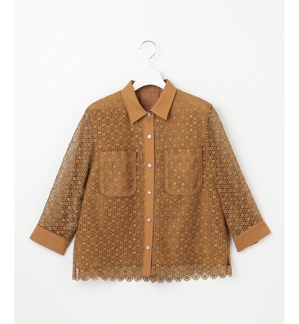 自由区「【SHIHOさん着用・洗える】ジオメトリックフラワーレースクロップド丈シャツ ブラウス」|シャツ・ブラウス|