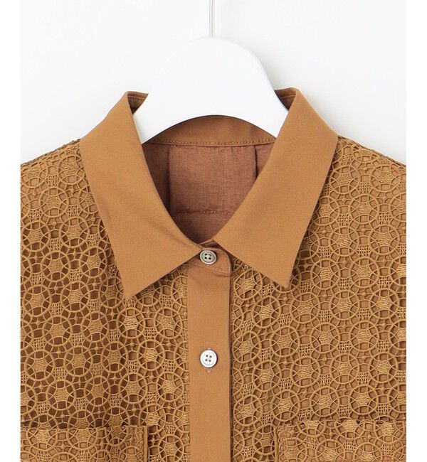 自由区「【SHIHOさん着用・洗える】ジオメトリックフラワーレースクロップド丈シャツ ブラウス」|シャツ・ブラウス|