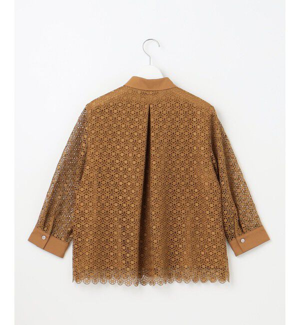 自由区「【SHIHOさん着用・洗える】ジオメトリックフラワーレースクロップド丈シャツ ブラウス」|シャツ・ブラウス|