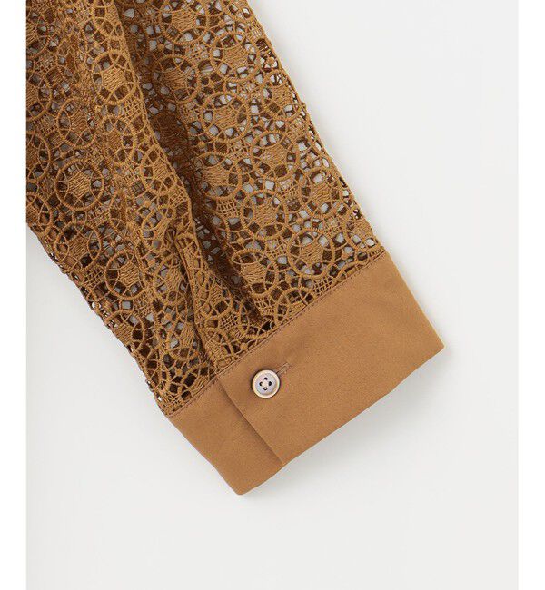 自由区「【SHIHOさん着用・洗える】ジオメトリックフラワーレースクロップド丈シャツ ブラウス」|シャツ・ブラウス|