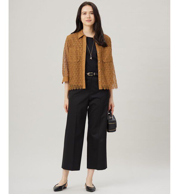 自由区「【SHIHOさん着用・洗える】ジオメトリックフラワーレースクロップド丈シャツ ブラウス」|シャツ・ブラウス|