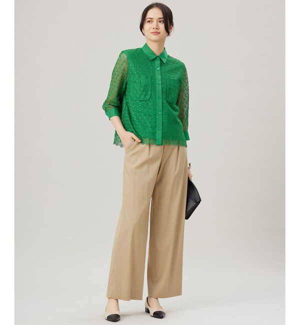 自由区「【SHIHOさん着用・洗える】ジオメトリックフラワーレースクロップド丈シャツ ブラウス」|シャツ・ブラウス|