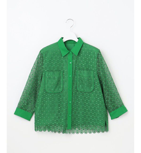 自由区「【SHIHOさん着用・洗える】ジオメトリックフラワーレースクロップド丈シャツ ブラウス」|シャツ・ブラウス|