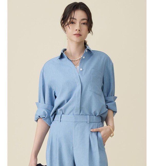 自由区「【大人の抜け感・セットアップ対応】ソフトリネンダンガリー シャツ」|シャツ・ブラウス|サックス