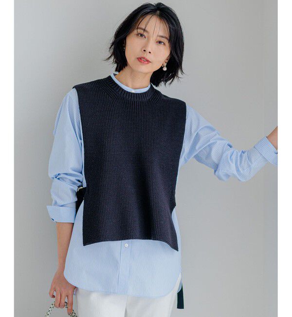 23区「【洗える】コットンポリエステルリリヤーン ニットベスト」|ベスト・ジレ|ネイビー系