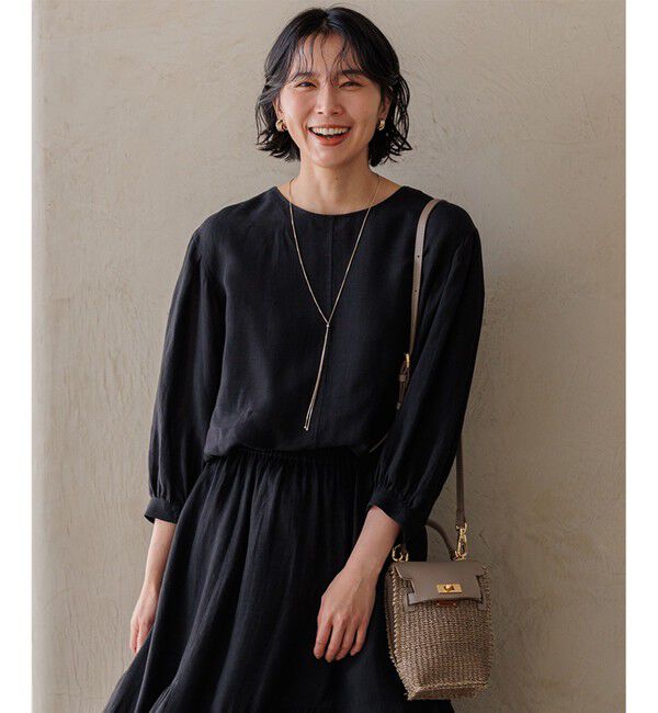 23区「【洗える】LIBECO ベルト付き ブラウス」|シャツ・ブラウス|ブラック