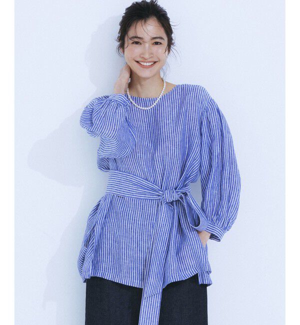 23区「【洗える】LIBECO ベルト付き ブラウス」|シャツ・ブラウス|ﾌﾞﾙｰｽﾄ