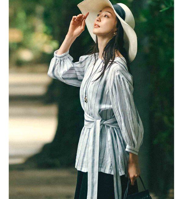 23区「【洗える】LIBECO ベルト付き ブラウス」|シャツ・ブラウス|ﾎﾜｲﾄ&times;ﾈｲ
