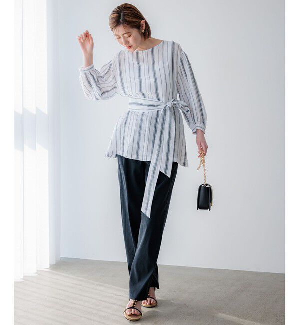23区「【洗える】LIBECO ベルト付き ブラウス」|シャツ・ブラウス|