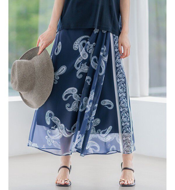 23区「【洗える】Ratti ペイズリーシフォン スカート」|スカート|ネイビー系